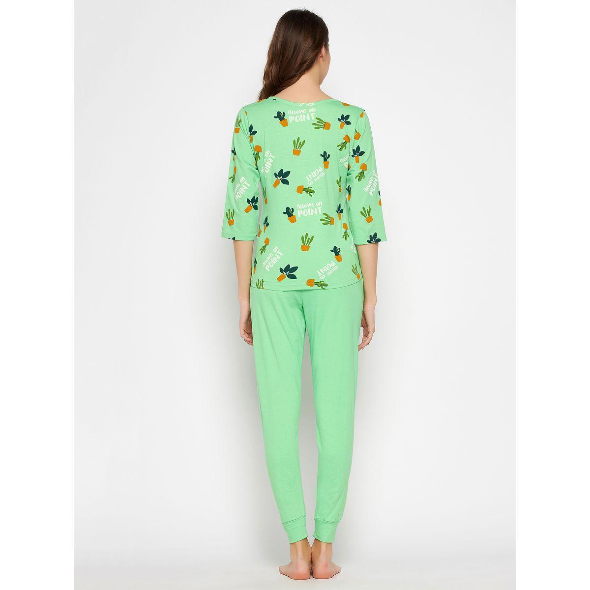 طقم من بنطال بيجاما مع بلوزة بطبعة صبار-women-clothing-nightwear-pyjamas-longsets-image-6