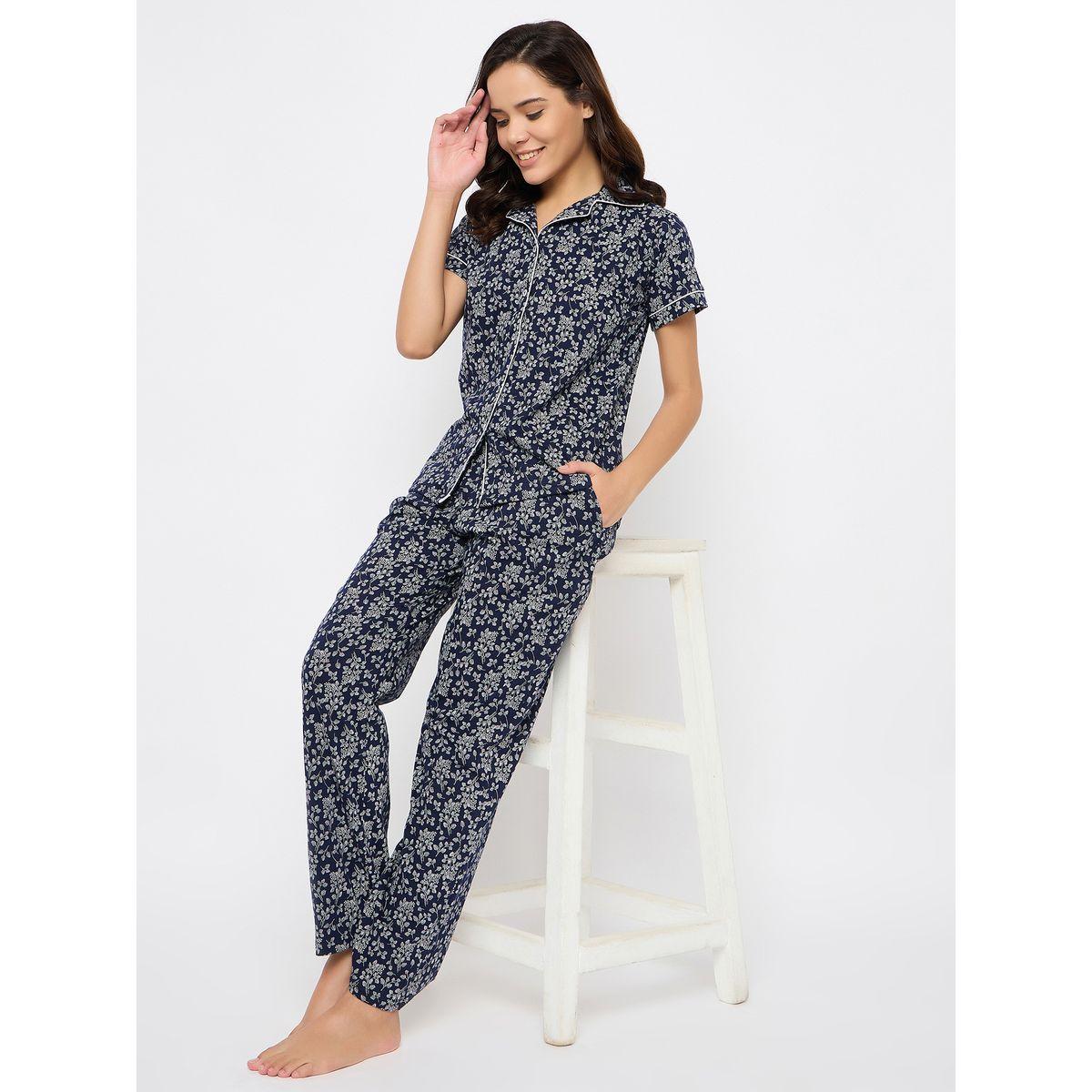 Clovia Floral Print Button Down Shirt & Pyjama Set-women-clothing-nightwear-pyjamas-longsets-image-1