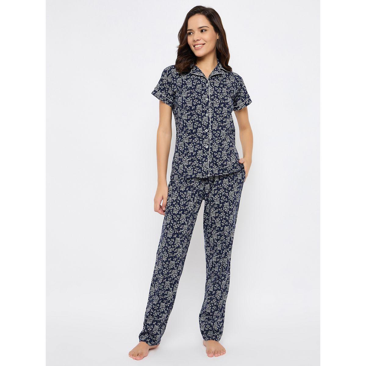 Clovia Floral Print Button Down Shirt & Pyjama Set-women-clothing-nightwear-pyjamas-longsets-image-2