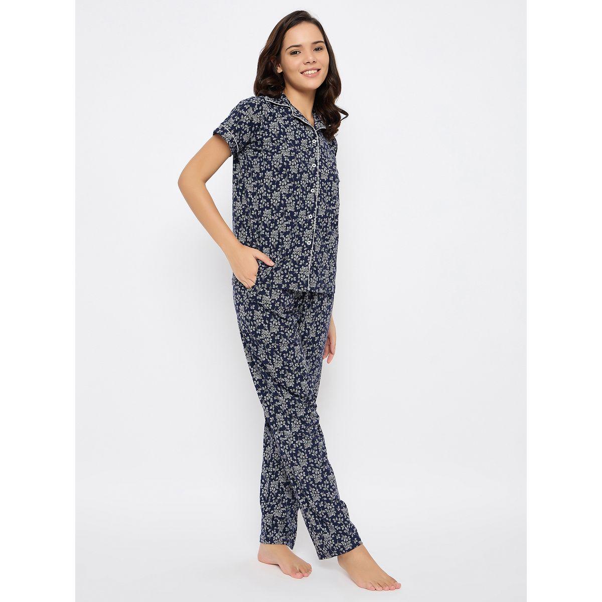 Clovia Floral Print Button Down Shirt & Pyjama Set-women-clothing-nightwear-pyjamas-longsets-image-5