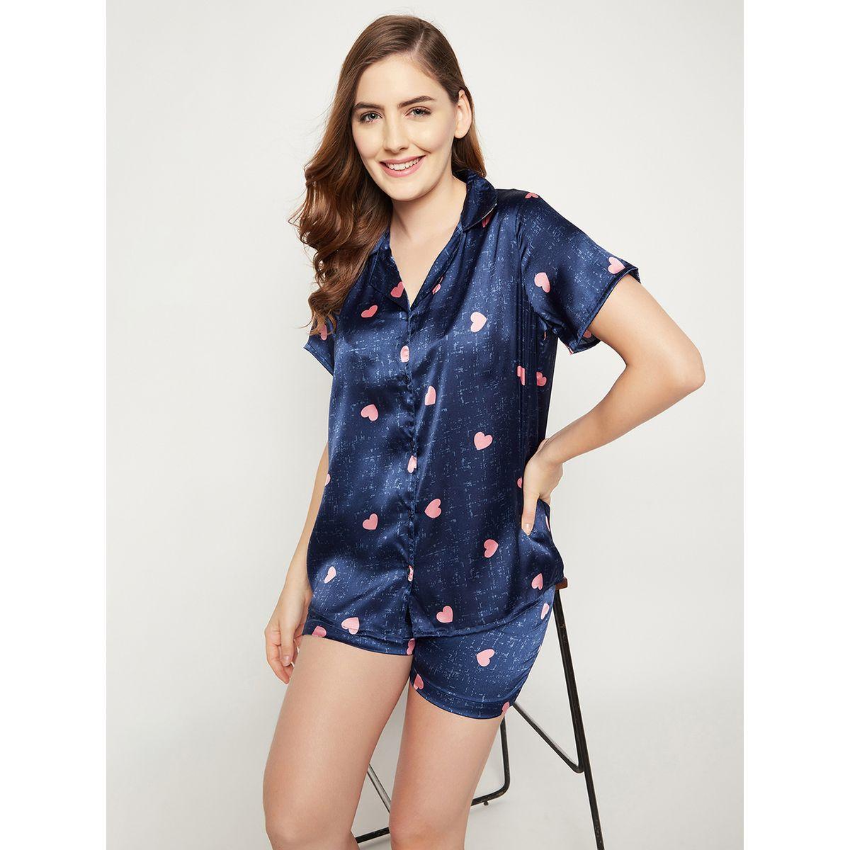 مجموعة من شورت وبلوزة بطبعة قلب-women-clothing-nightwear-pyjamas-shortsets-image-1