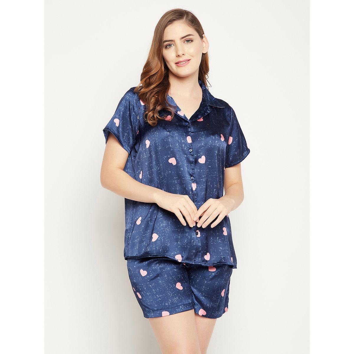 Clovia Heart Print Button Down Shirt & Shorts Set-women-clothing-nightwear-pyjamas-shortsets-image-2