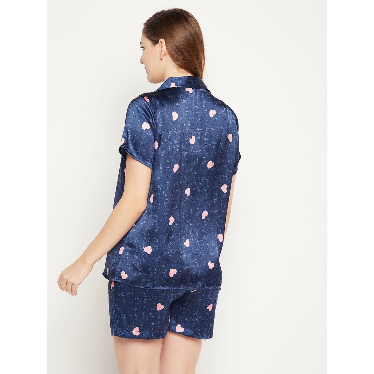 Clovia Heart Print Button Down Shirt & Shorts Set-women-clothing-nightwear-pyjamas-shortsets-image-5