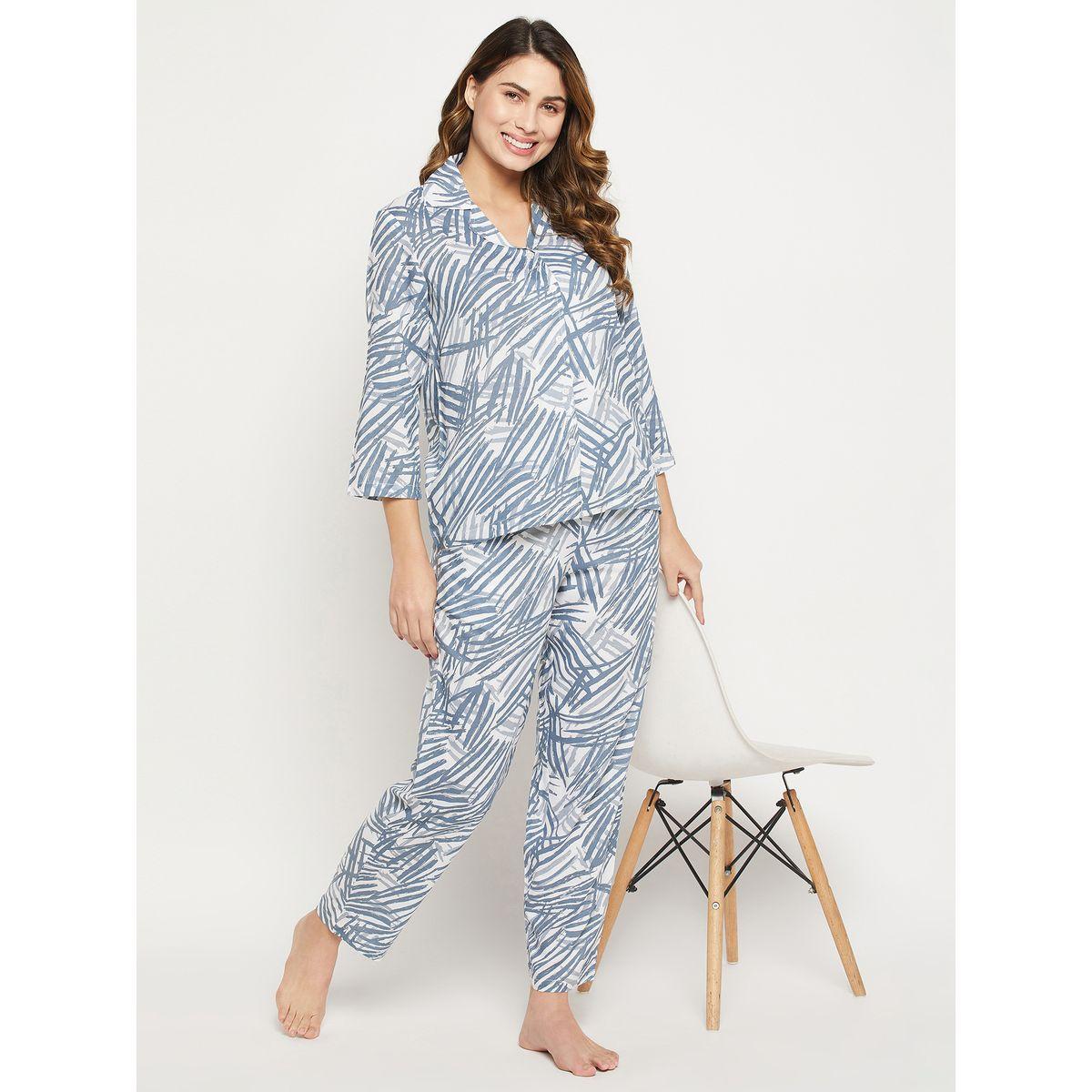 Clovia All Over Print Button Down Shirt & Pyjama Set-women-clothing-nightwear-pyjamas-longsets-image-1