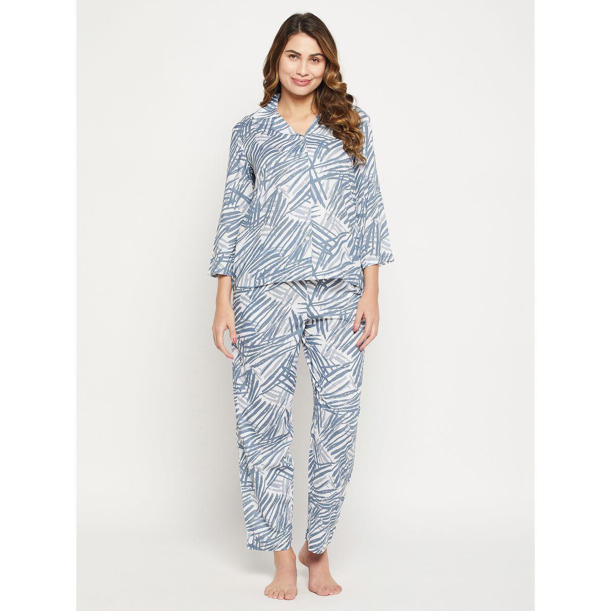Clovia All Over Print Button Down Shirt & Pyjama Set-women-clothing-nightwear-pyjamas-longsets-image-2