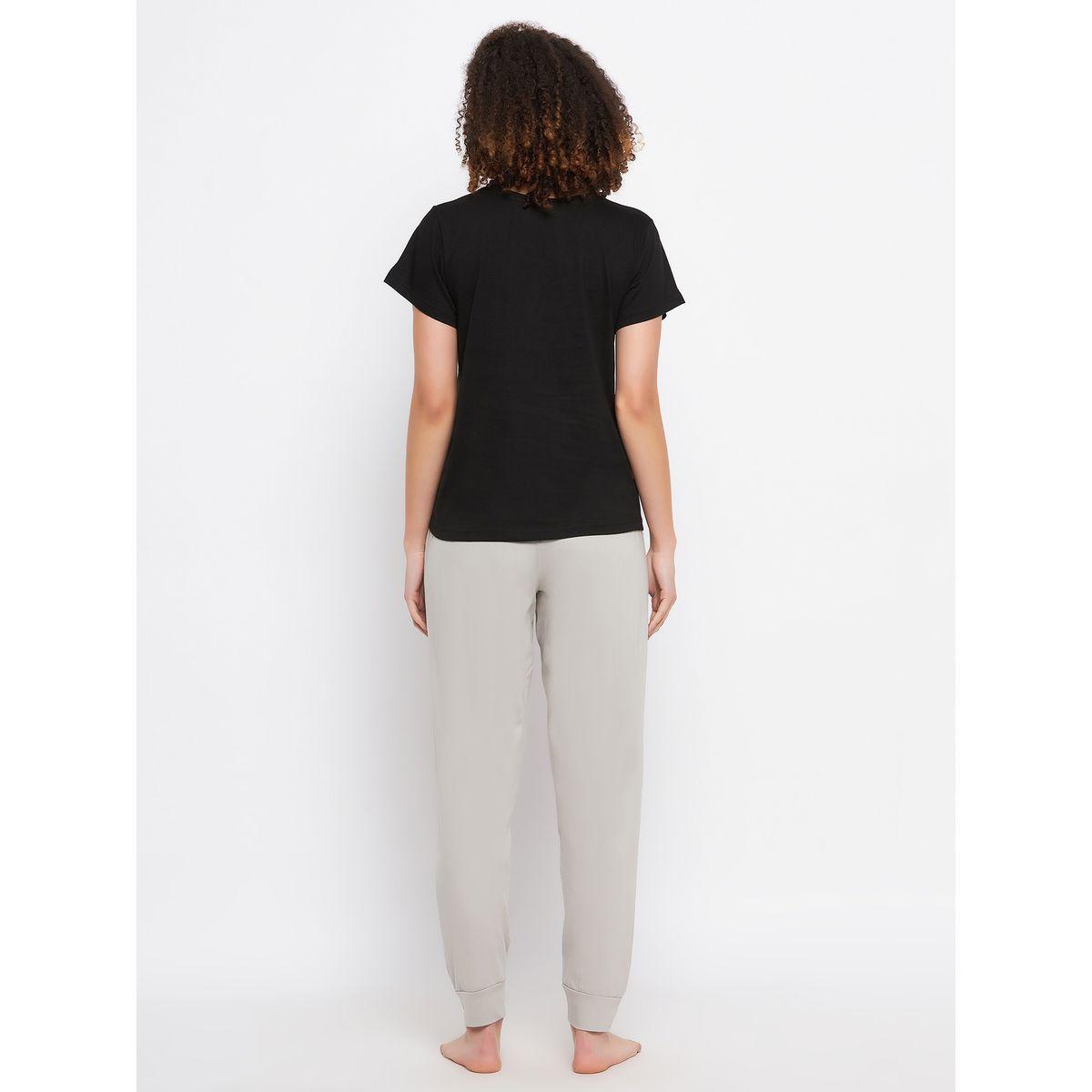 Clovia Cotton Penguin Graphic Print T-Shirt & Solid Jogger Set-women-clothing-nightwear-pyjamas-longsets-image-6
