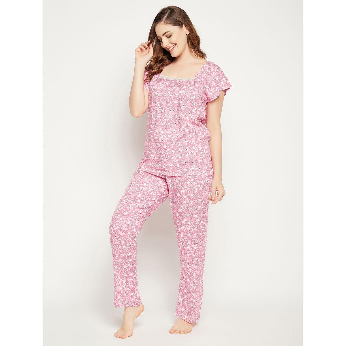 Clovia Cotton Floral Print Square Neck Top & Pyjama Set-women-clothing-nightwear-pyjamas-longsets-image-3
