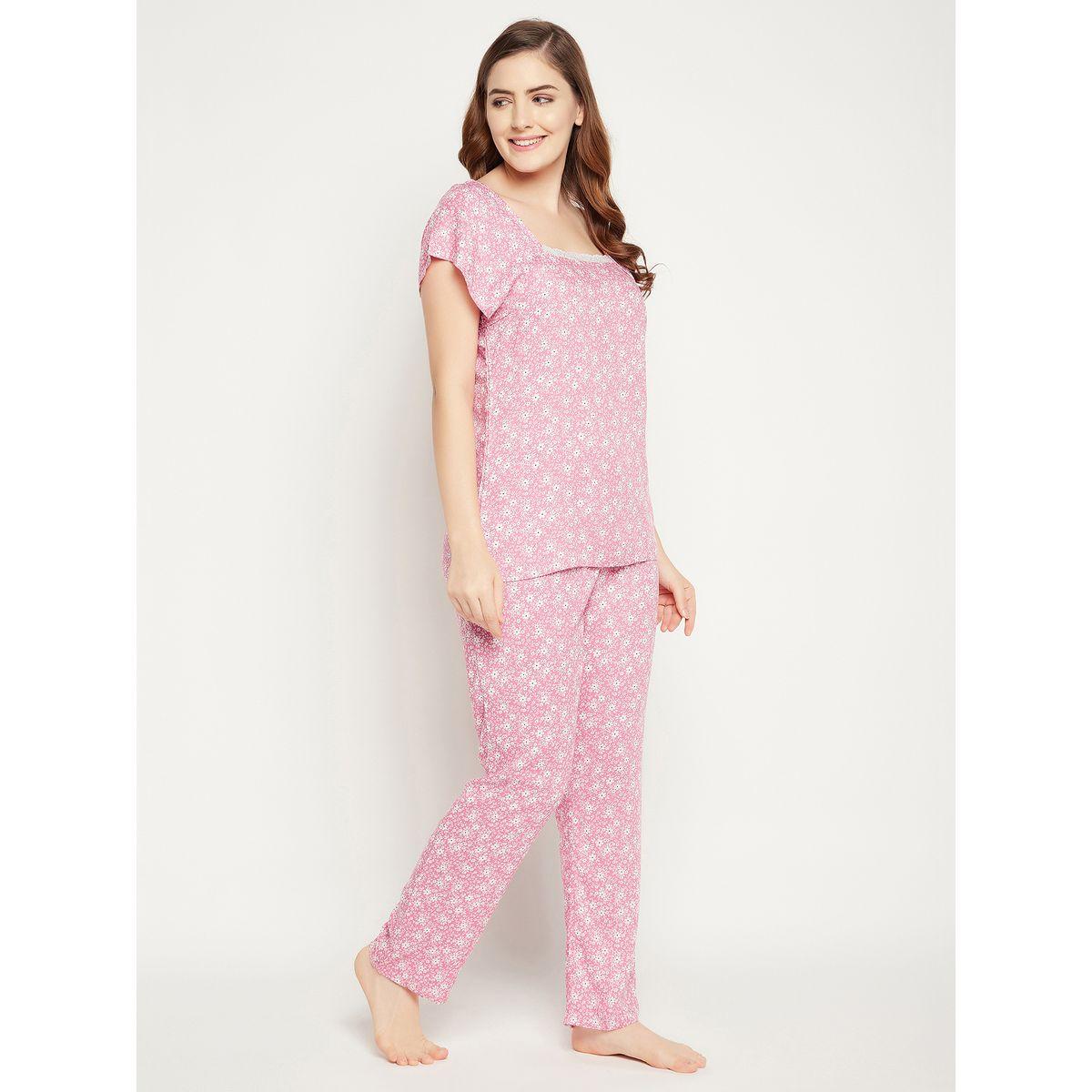 Clovia Cotton Floral Print Square Neck Top & Pyjama Set-women-clothing-nightwear-pyjamas-longsets-image-4