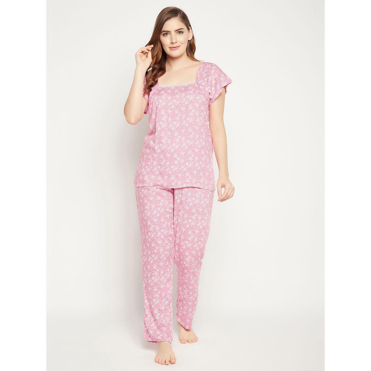 Clovia Cotton Floral Print Square Neck Top & Pyjama Set-women-clothing-nightwear-pyjamas-longsets-image-5