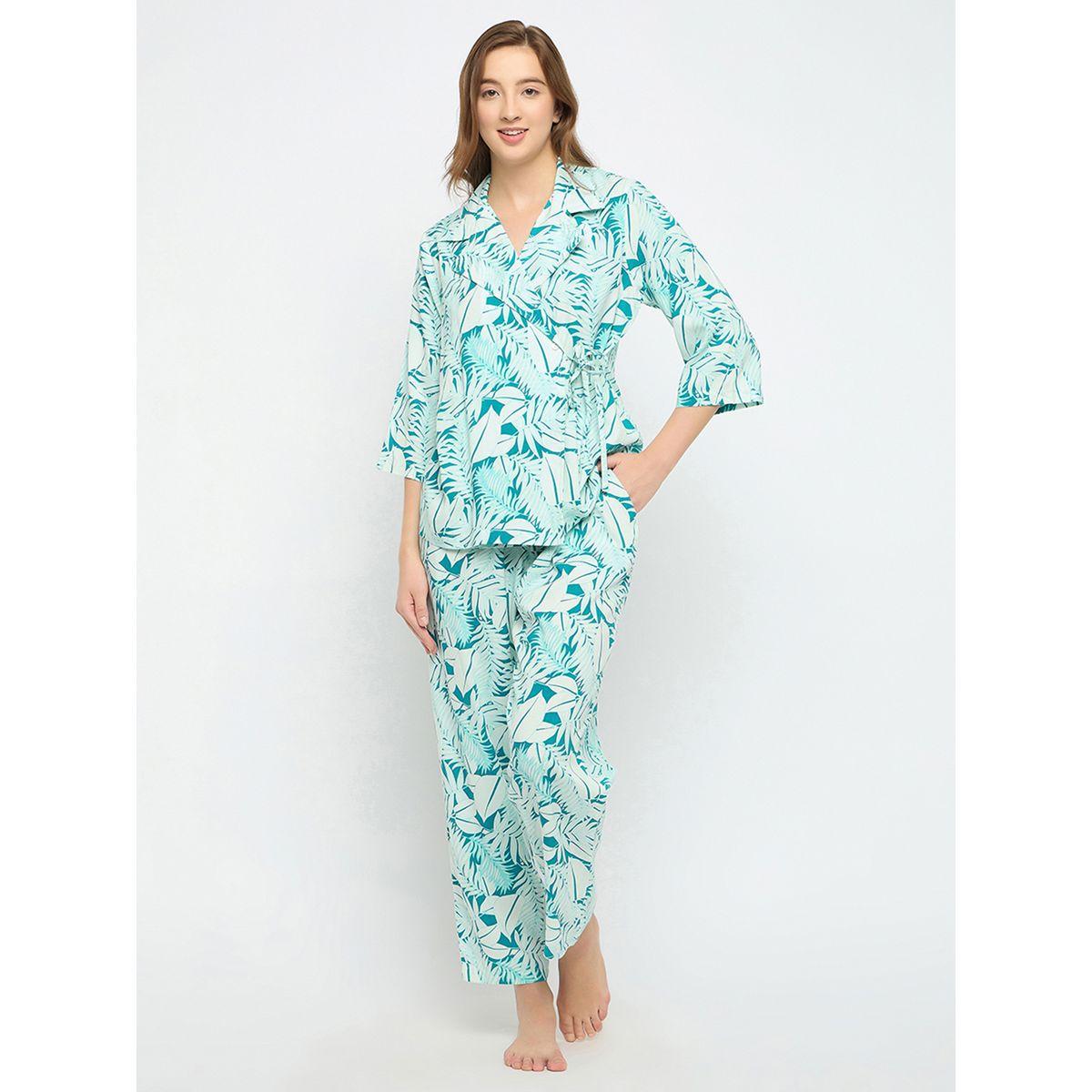 طقم من بنطال بيجاما مع بلوزة بنمط لف-women-clothing-nightwear-pyjamas-longsets-image-1