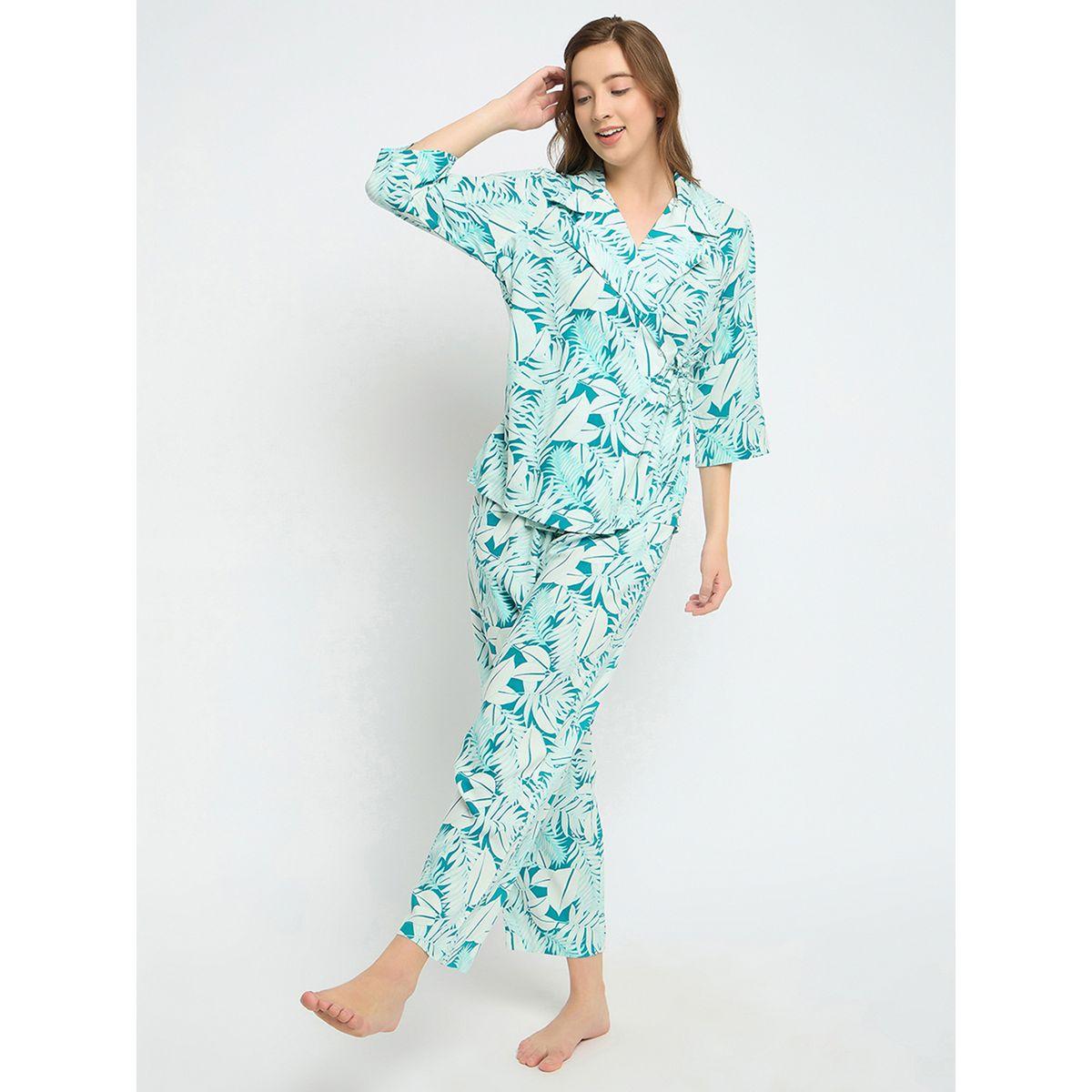 طقم من بنطال بيجاما مع بلوزة بنمط لف-women-clothing-nightwear-pyjamas-longsets-image-2