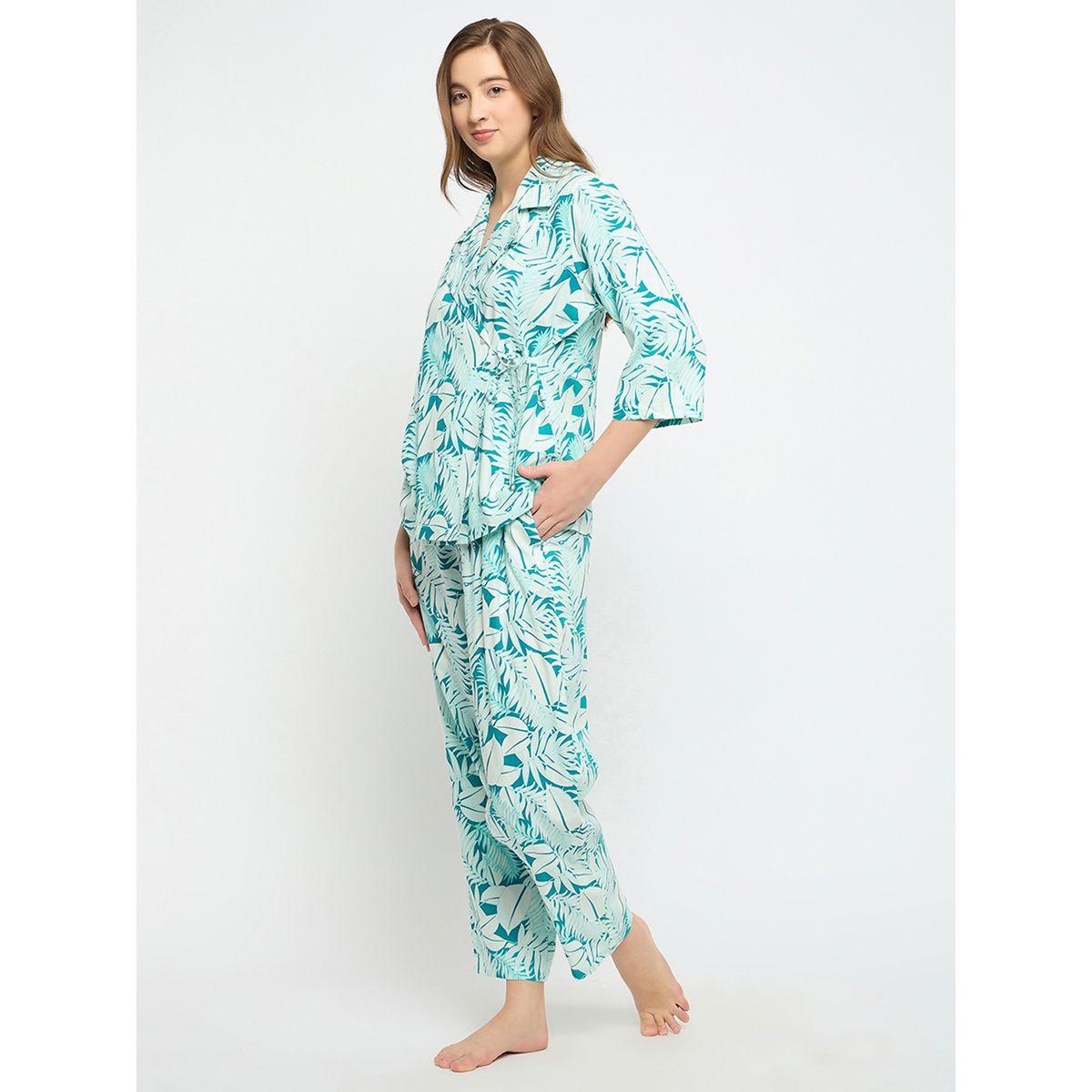Clovia Leaf Print Wrap Top & Pyjama Set-women-clothing-nightwear-pyjamas-longsets-image-3
