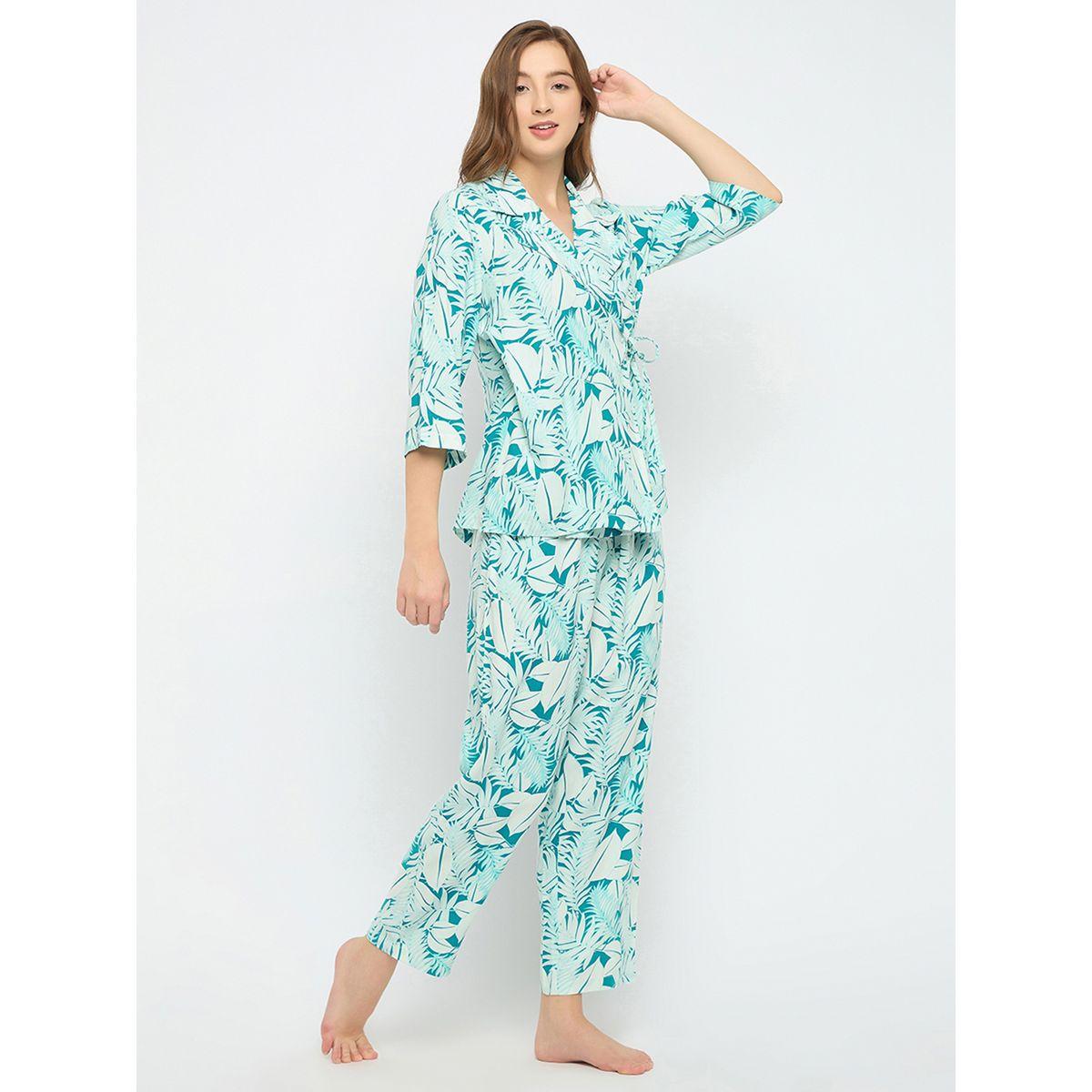 Clovia Leaf Print Wrap Top & Pyjama Set-women-clothing-nightwear-pyjamas-longsets-image-4