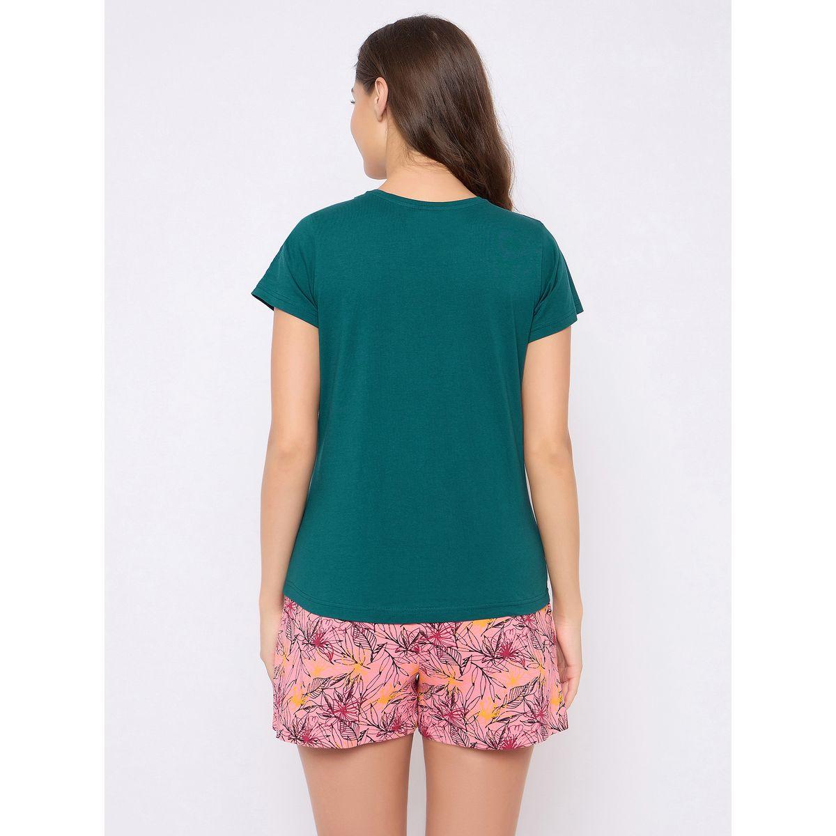 مجموعة من شورت وتيشيرت مطبع بكتابة-women-clothing-nightwear-pyjamas-shortsets-image-6