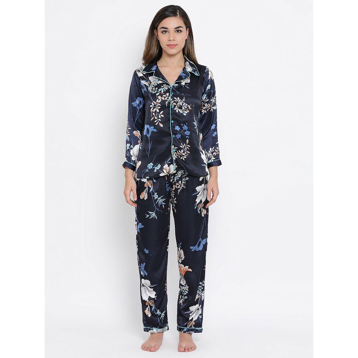 Clovia Floral Print Button Down Shirt & Pyjama Set-women-clothing-nightwear-pyjamas-longsets-image-1