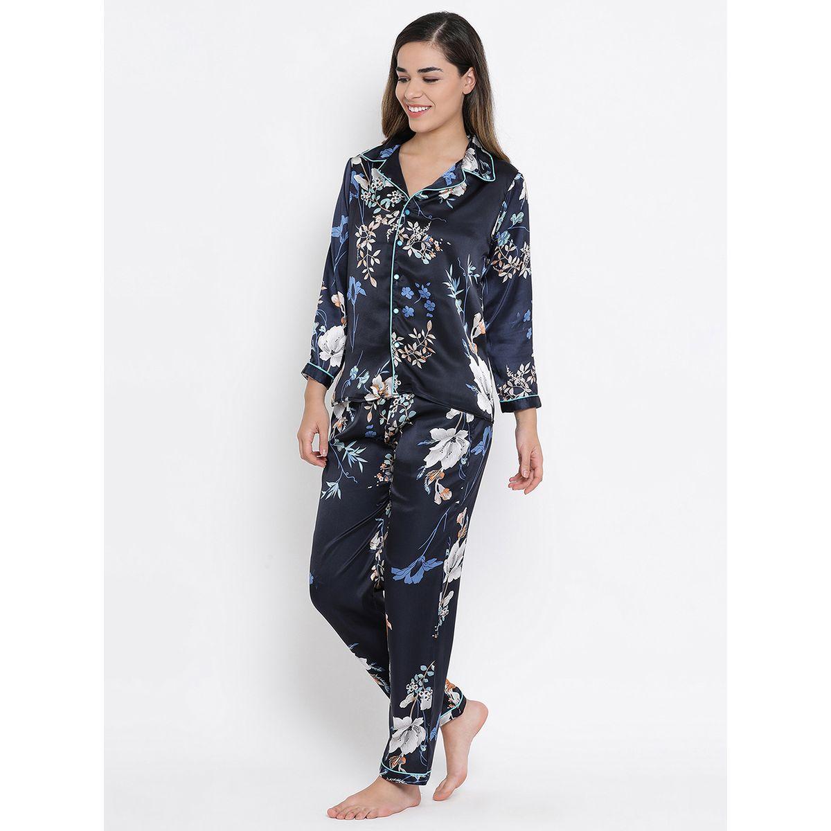 Clovia Floral Print Button Down Shirt & Pyjama Set-women-clothing-nightwear-pyjamas-longsets-image-3