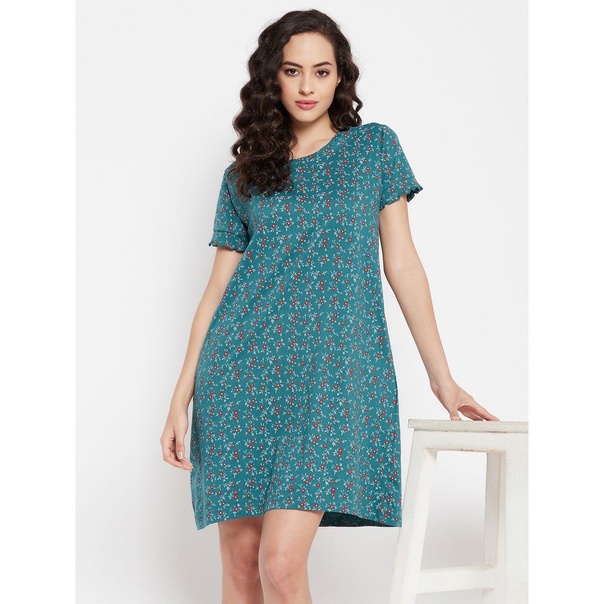 Clovia Cotton Floral Print Nightdress with Side Pocket-women-clothing-nightwear-robes-image-2