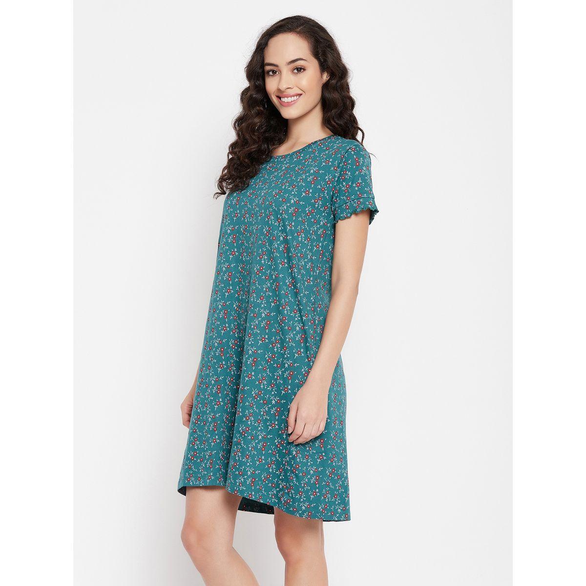 Clovia Cotton Floral Print Nightdress with Side Pocket-women-clothing-nightwear-robes-image-4