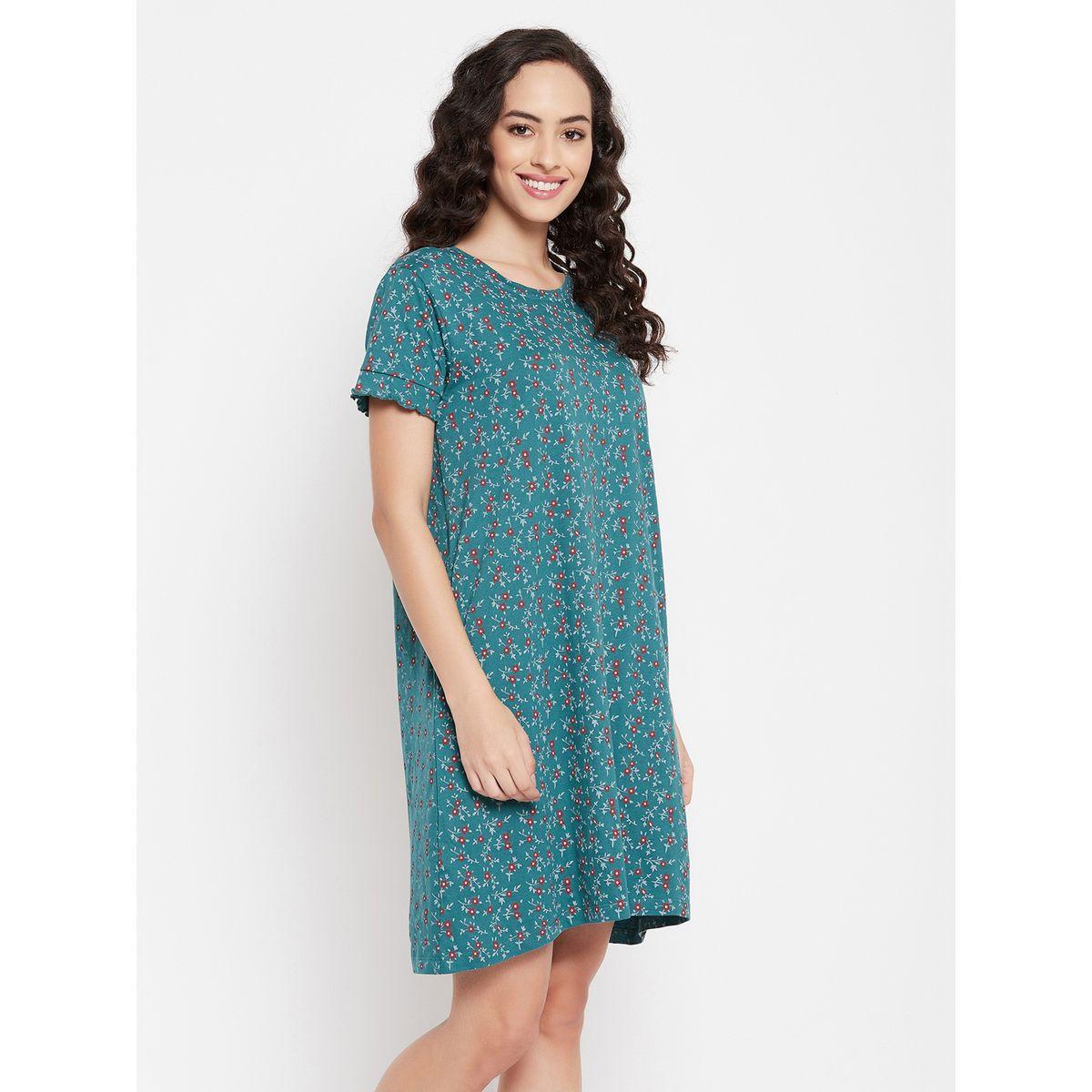 Clovia Cotton Floral Print Nightdress with Side Pocket-women-clothing-nightwear-robes-image-5