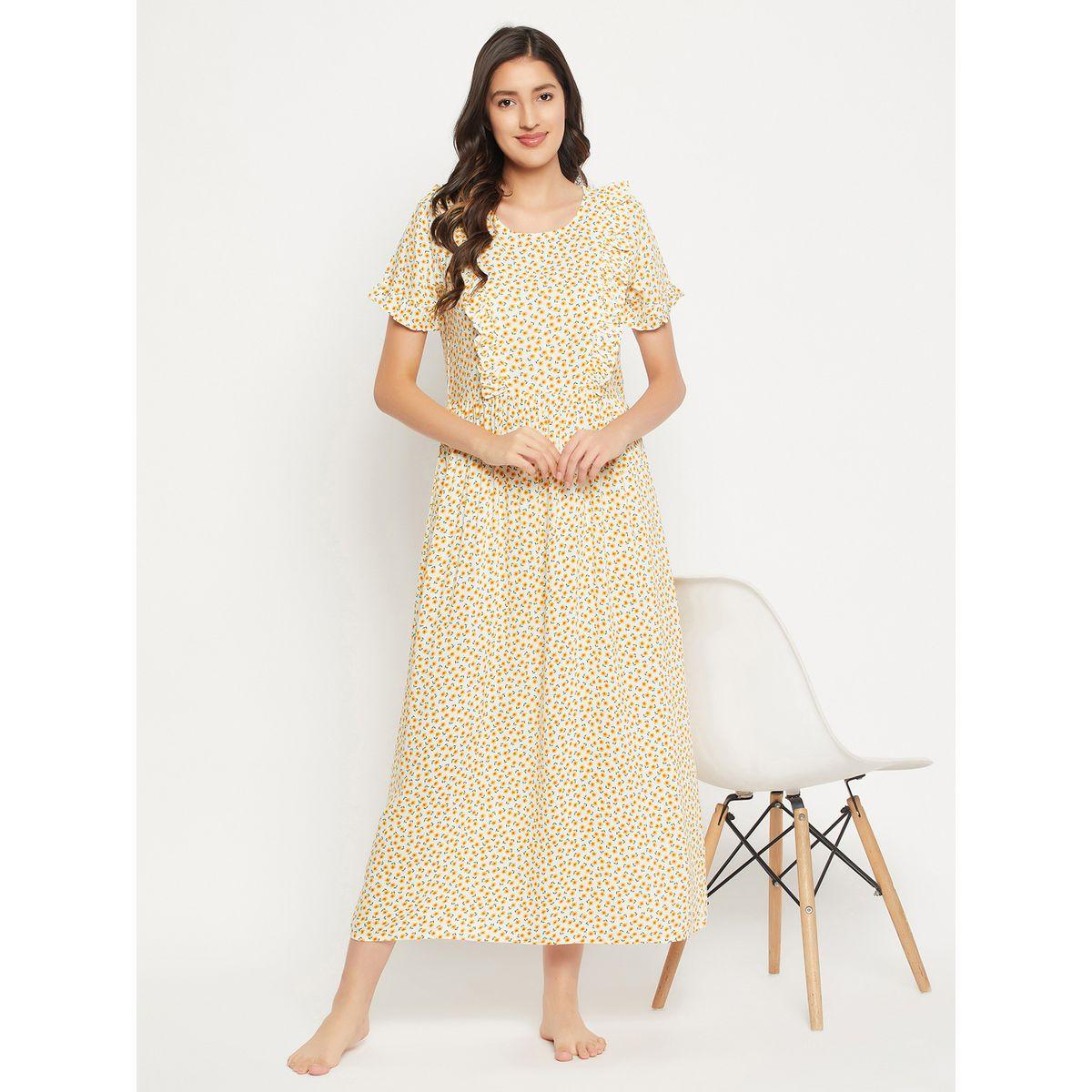 Clovia Floral Print Ruffled Nursing Nightdress-women-clothing-nightwear-robes-image-1