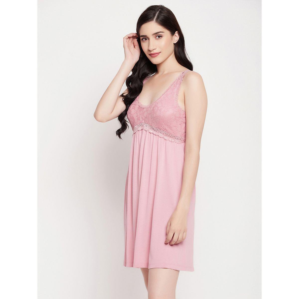 Clovia Lace Insert V Neck Cotton Nightdress-women-clothing-nightwear-robes-image-3