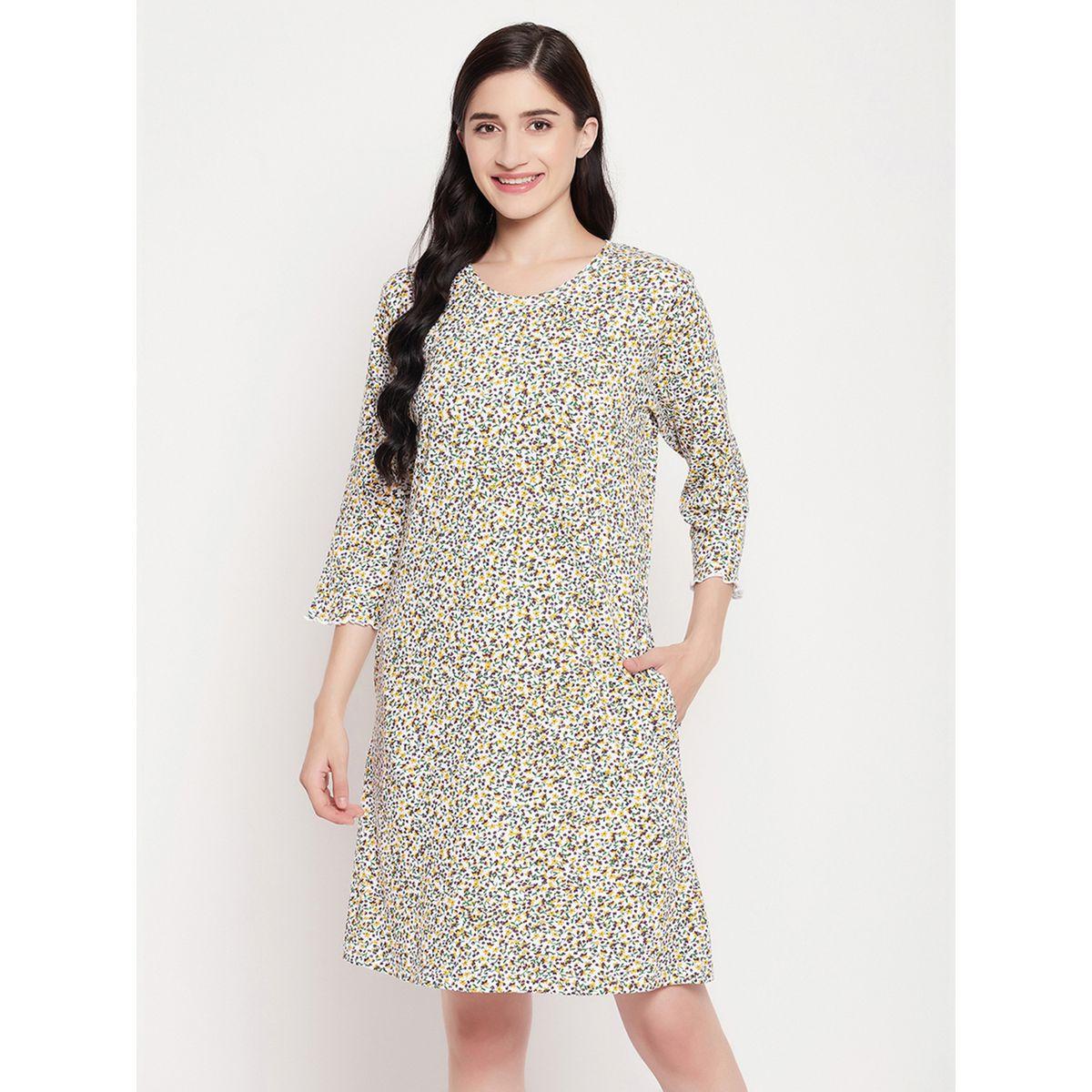 قميص نوم مطبع بزهور مع أكمام 3/4-women-clothing-nightwear-nighties-image-3