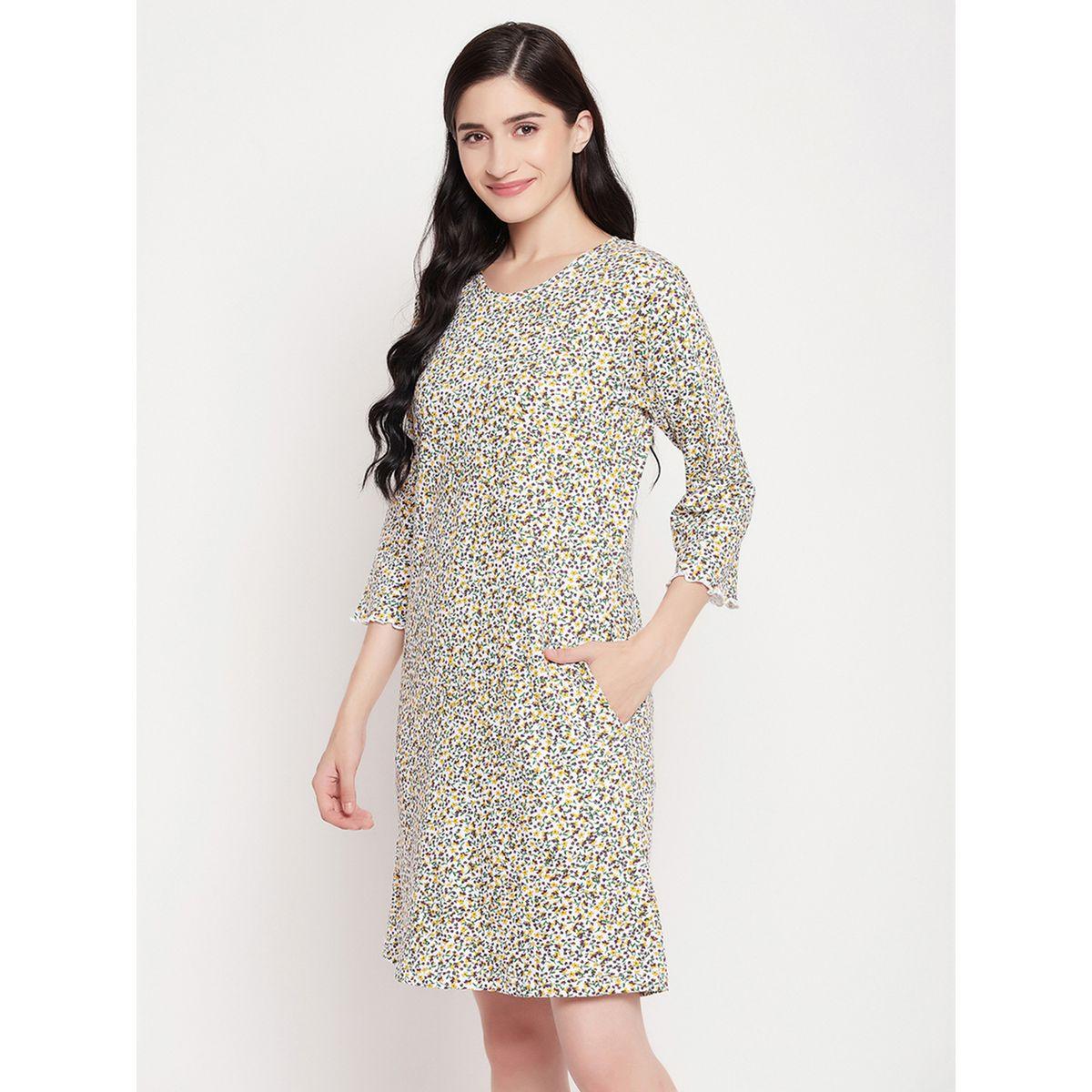 قميص نوم مطبع بزهور مع أكمام 3/4-women-clothing-nightwear-nighties-image-4