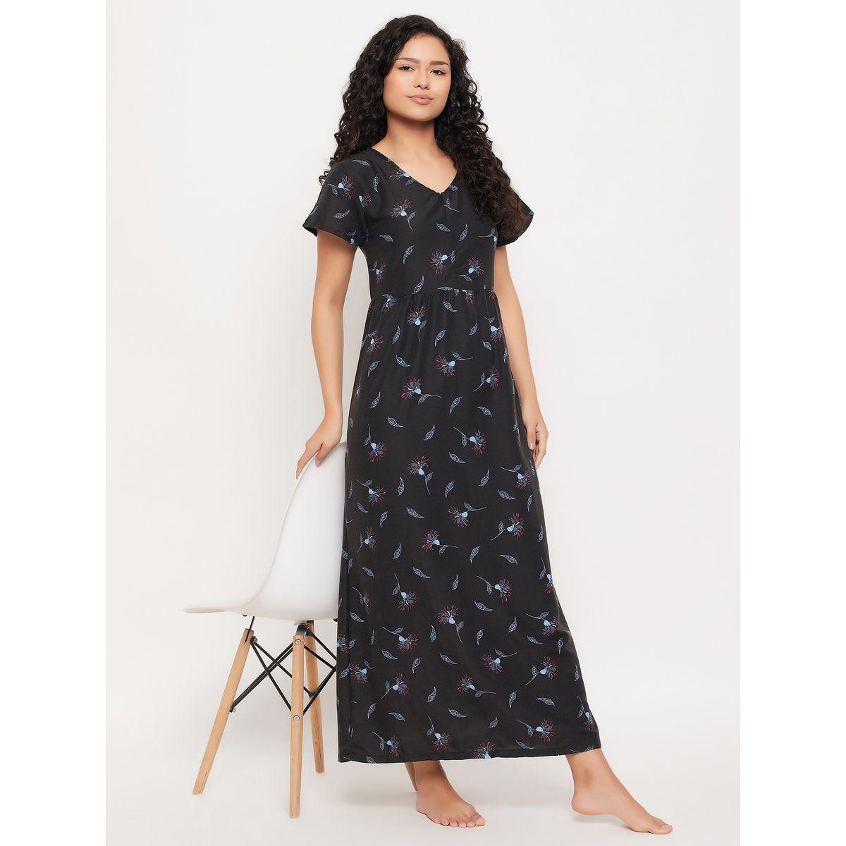 Clovia X Styli  Cotton Floral Print V Neck Nightdress-women-clothing-nightwear-robes-image-1