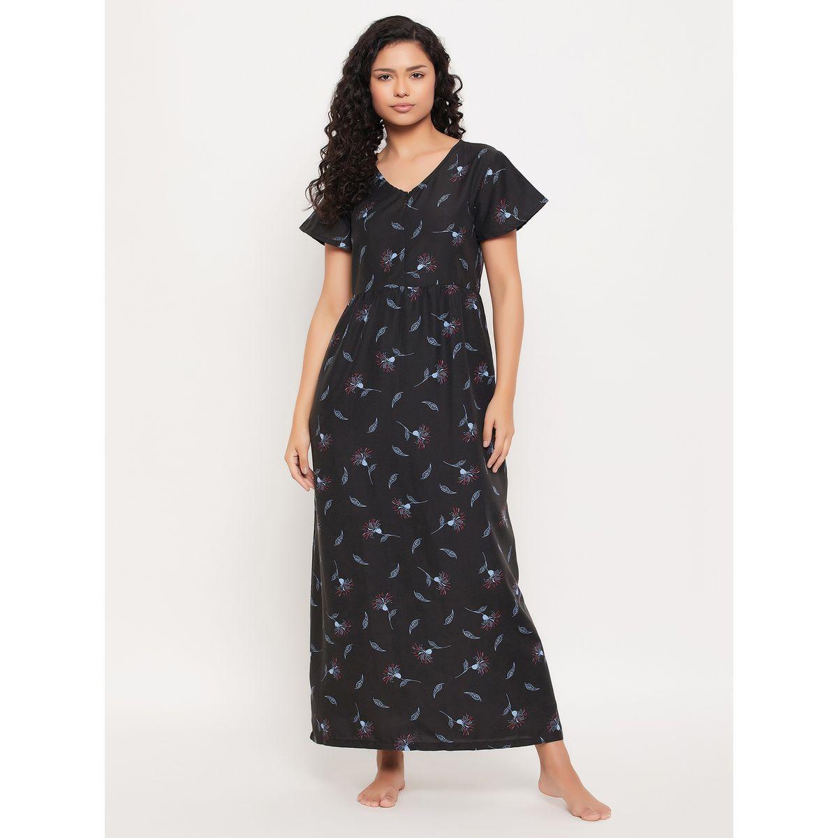 Clovia X Styli  Cotton Floral Print V Neck Nightdress-women-clothing-nightwear-robes-image-2