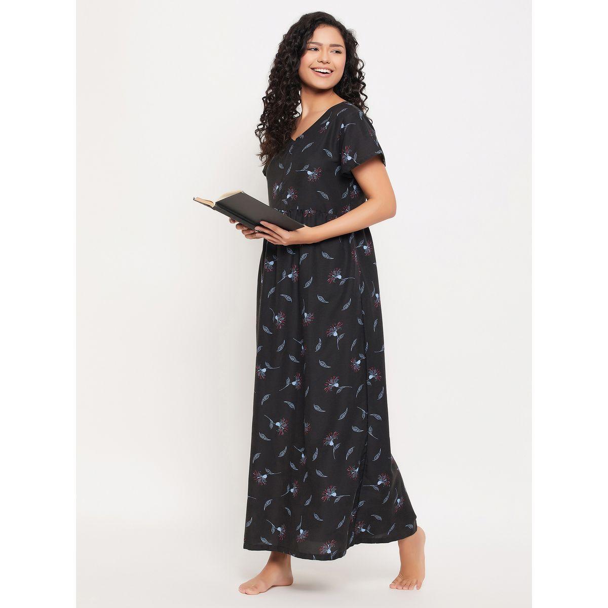 Clovia X Styli  Cotton Floral Print V Neck Nightdress-women-clothing-nightwear-robes-image-3