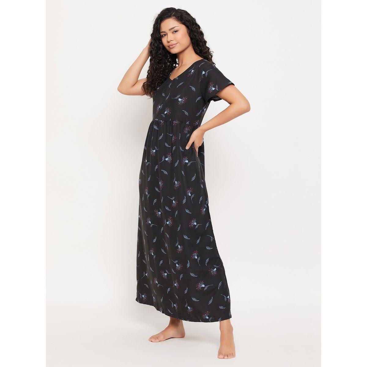 Clovia X Styli  Cotton Floral Print V Neck Nightdress-women-clothing-nightwear-robes-image-4