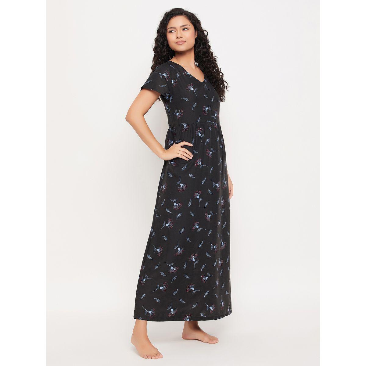 Clovia X Styli  Cotton Floral Print V Neck Nightdress-women-clothing-nightwear-robes-image-5