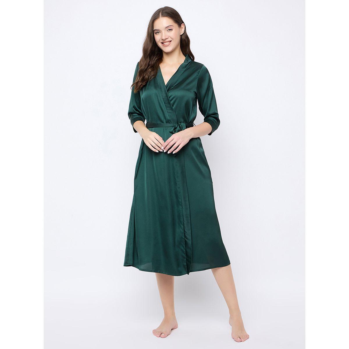 Clovia Solid 3/4 Sleeves Satin Robe-women-clothing-nightwear-robes-image-2