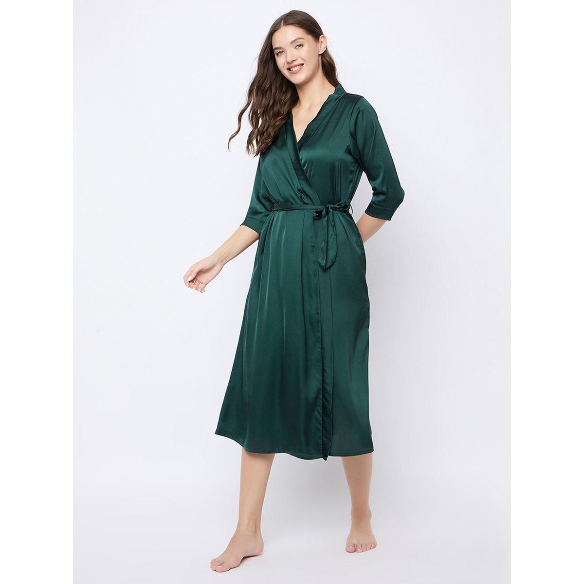 Clovia Solid 3/4 Sleeves Satin Robe-women-clothing-nightwear-robes-image-3
