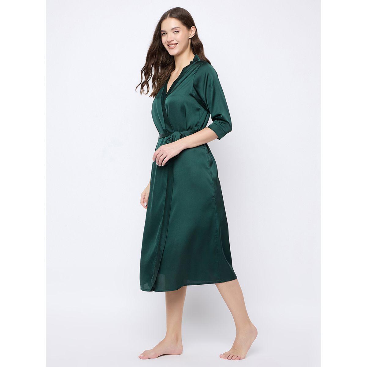 Clovia Solid 3/4 Sleeves Satin Robe-women-clothing-nightwear-robes-image-4
