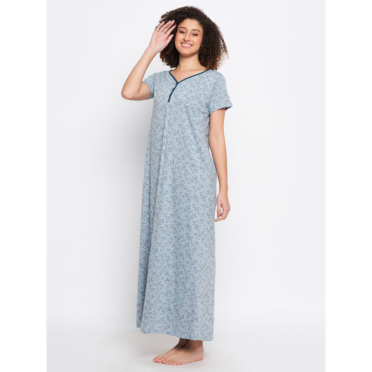Clovia Cotton Floral Print V Neck Nightdress-women-clothing-nightwear-nighties-image-3