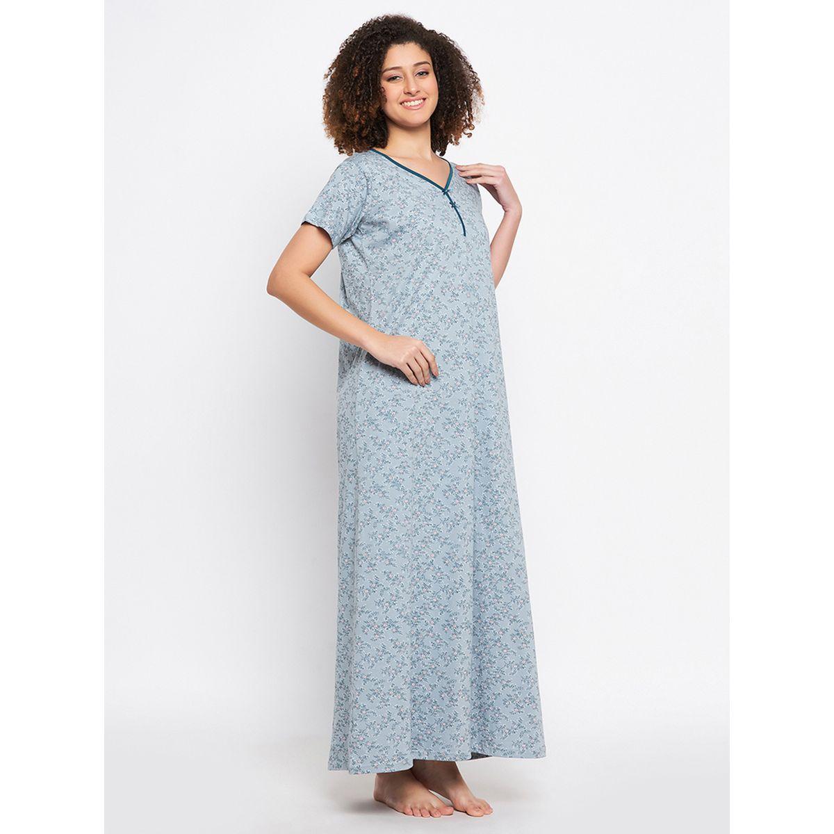 Clovia Cotton Floral Print V Neck Nightdress-women-clothing-nightwear-nighties-image-4