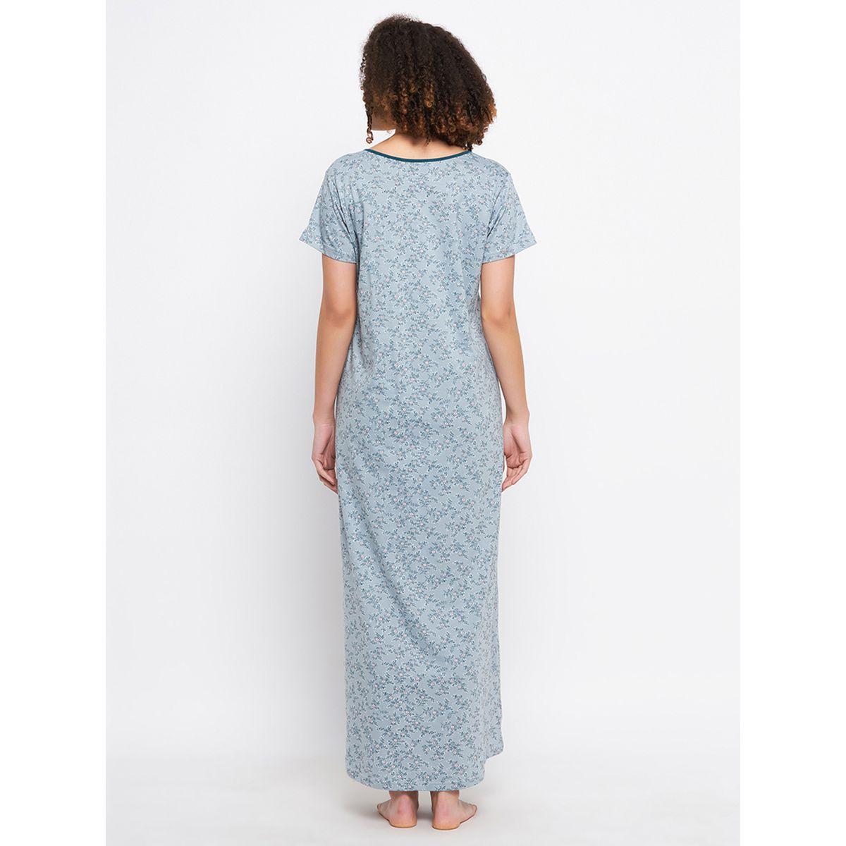 Clovia Cotton Floral Print V Neck Nightdress-women-clothing-nightwear-nighties-image-5