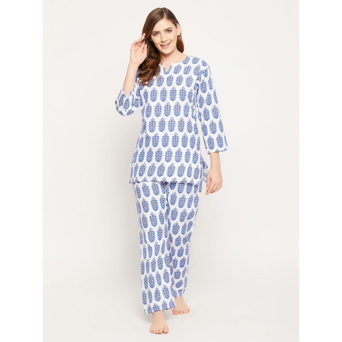 طقم من بنطال بيجاما مع بلوزة مطبعة بزهور-women-clothing-nightwear-pyjamas-longsets-image-3