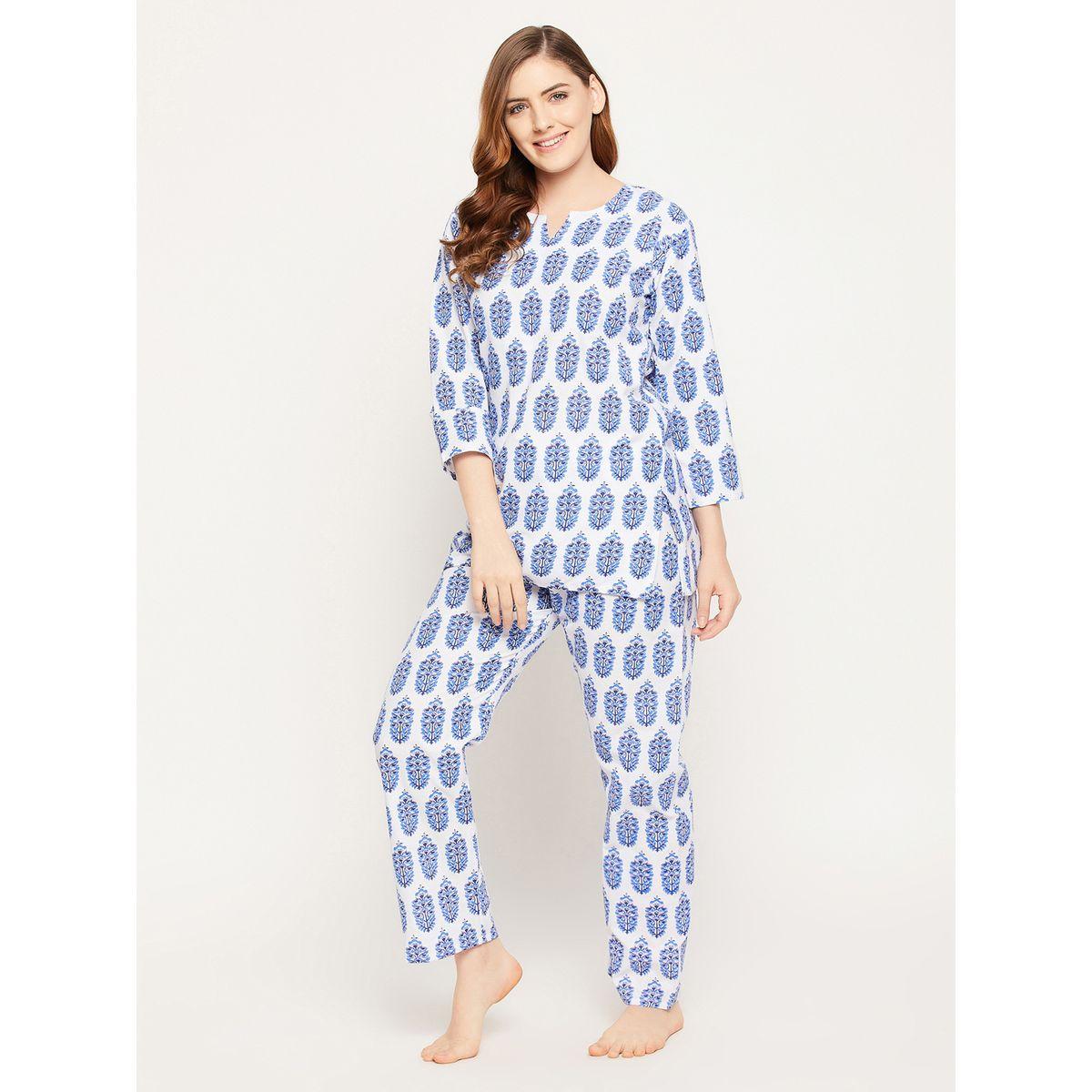 طقم من بنطال بيجاما مع بلوزة مطبعة بزهور-women-clothing-nightwear-pyjamas-longsets-image-4