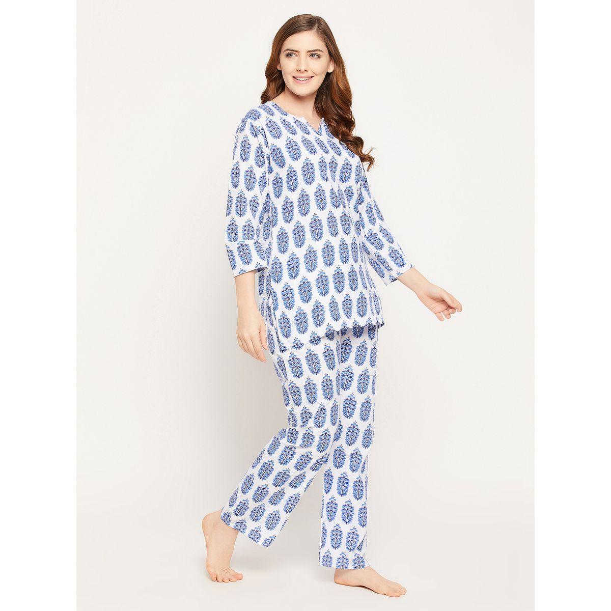 Clovia Cotton Floral Print 3/4 Sleeves Top & Pyjama Set-women-clothing-nightwear-pyjamas-longsets-image-5