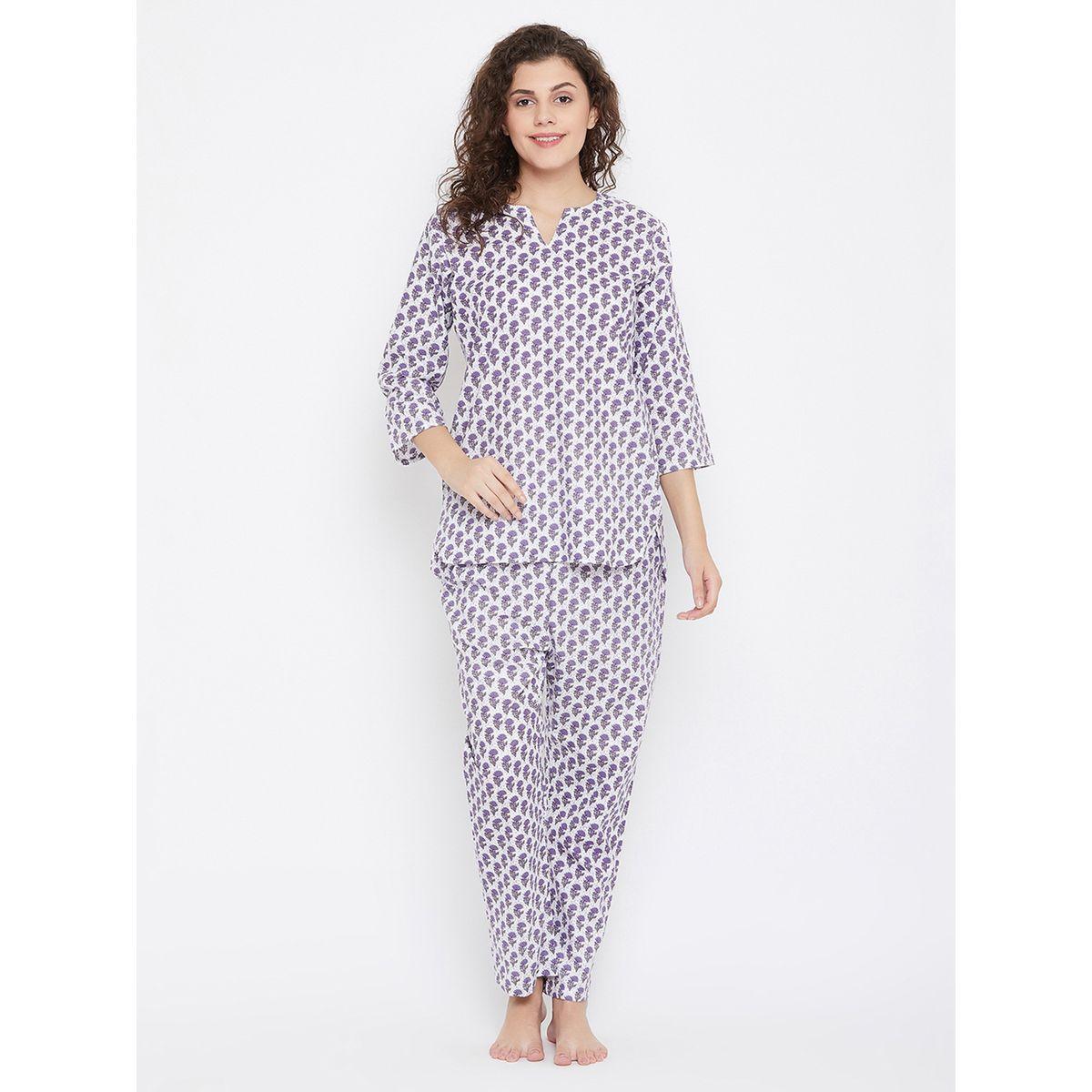 طقم من بنطال بيجاما مع بلوزة بطبعة زهور-women-clothing-nightwear-pyjamas-longsets-image-1