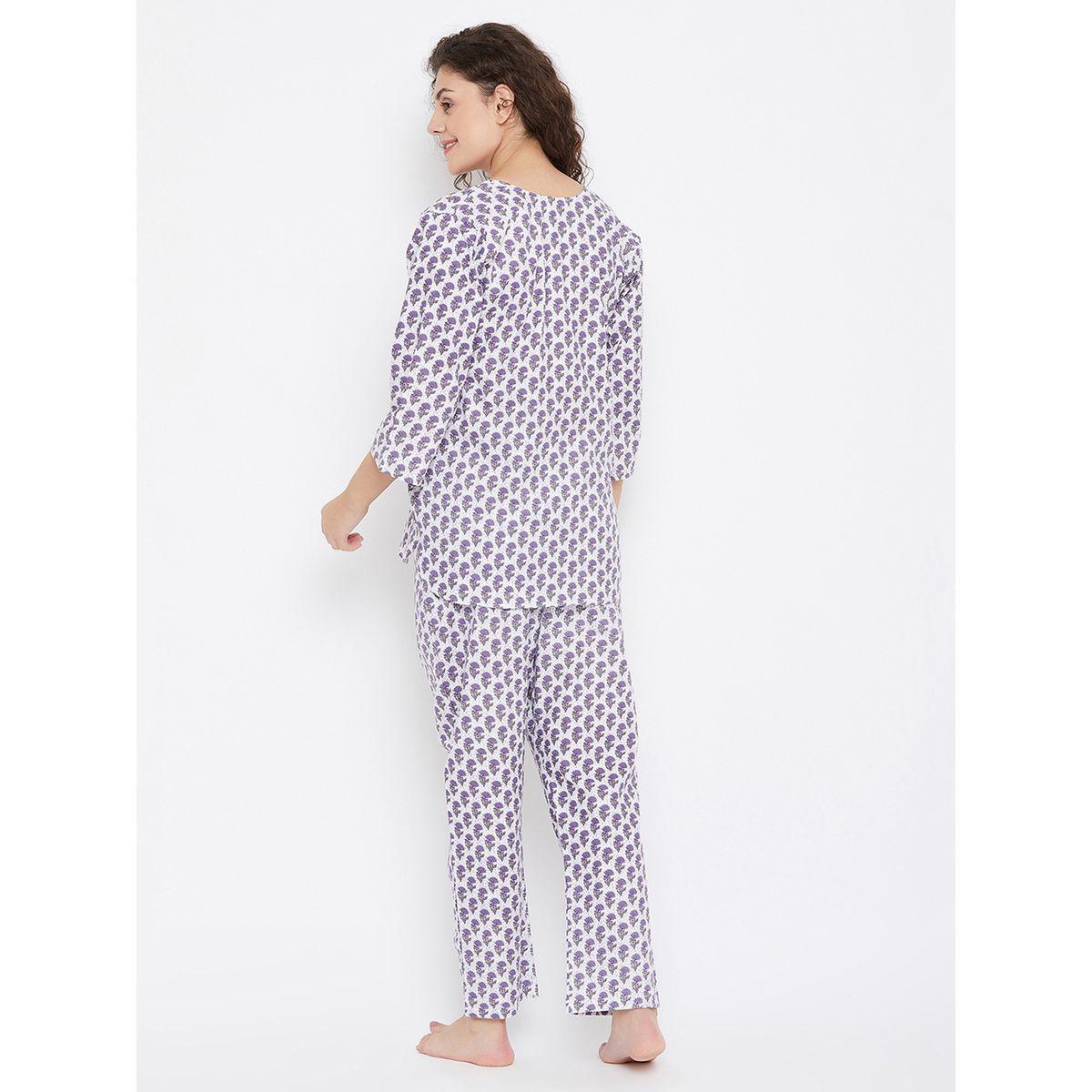طقم من بنطال بيجاما مع بلوزة بطبعة زهور-women-clothing-nightwear-pyjamas-longsets-image-4