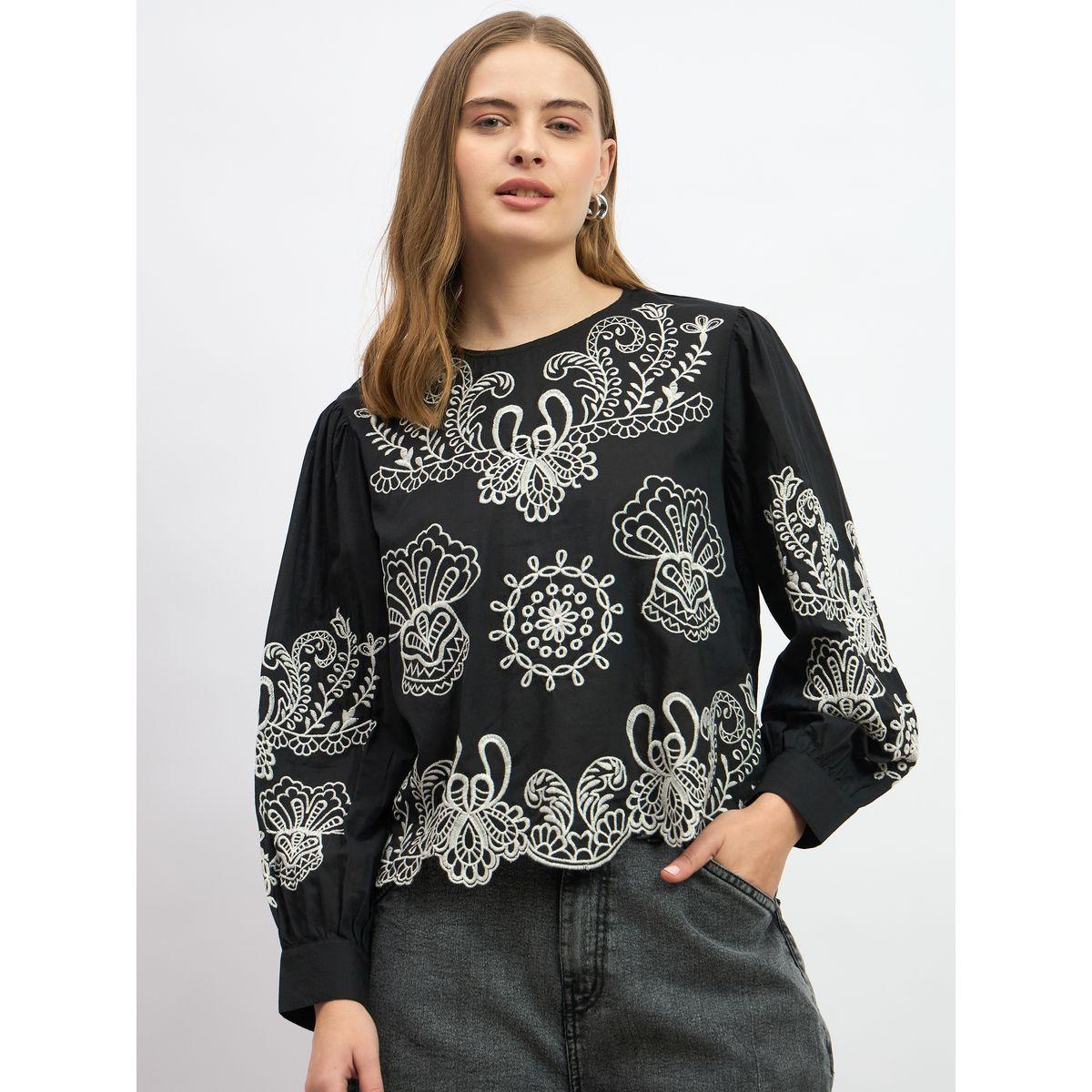 Styli Schiffli Scalloped Hem Long Sleeve Top-women-clothing-shirtsandblouses-blouses-image-2