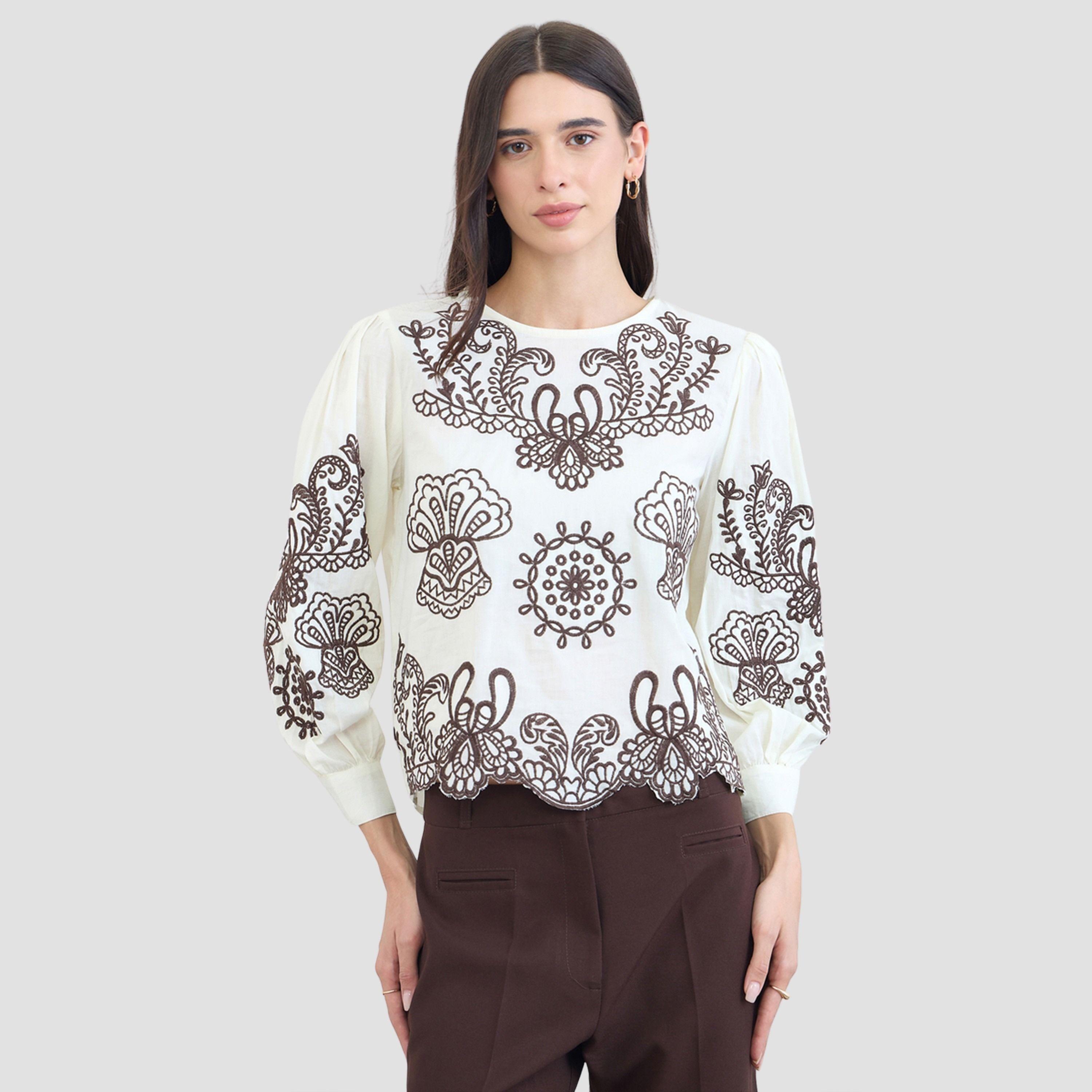 بلوزة مطرزة بحافة صدفيّة أوف وايت-women-clothing-shirtsandblouses-blouses-image-1