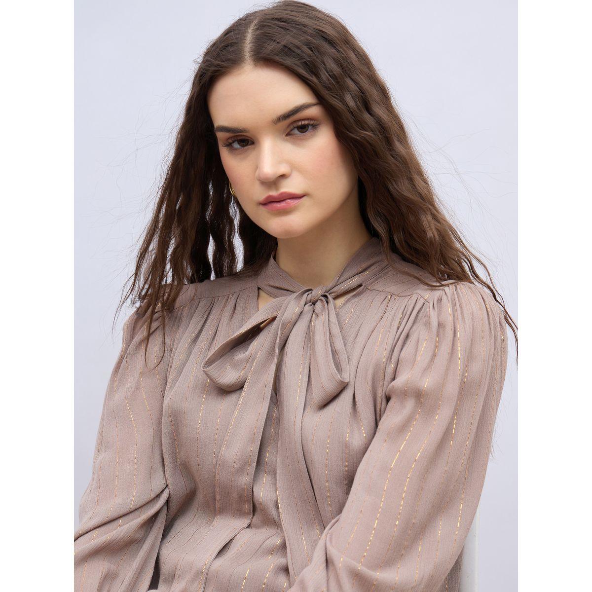 بلوزة مخططة بأكمام بالون مع ياقة بأربطة-women-clothing-shirtsandblouses-blouses-image-4
