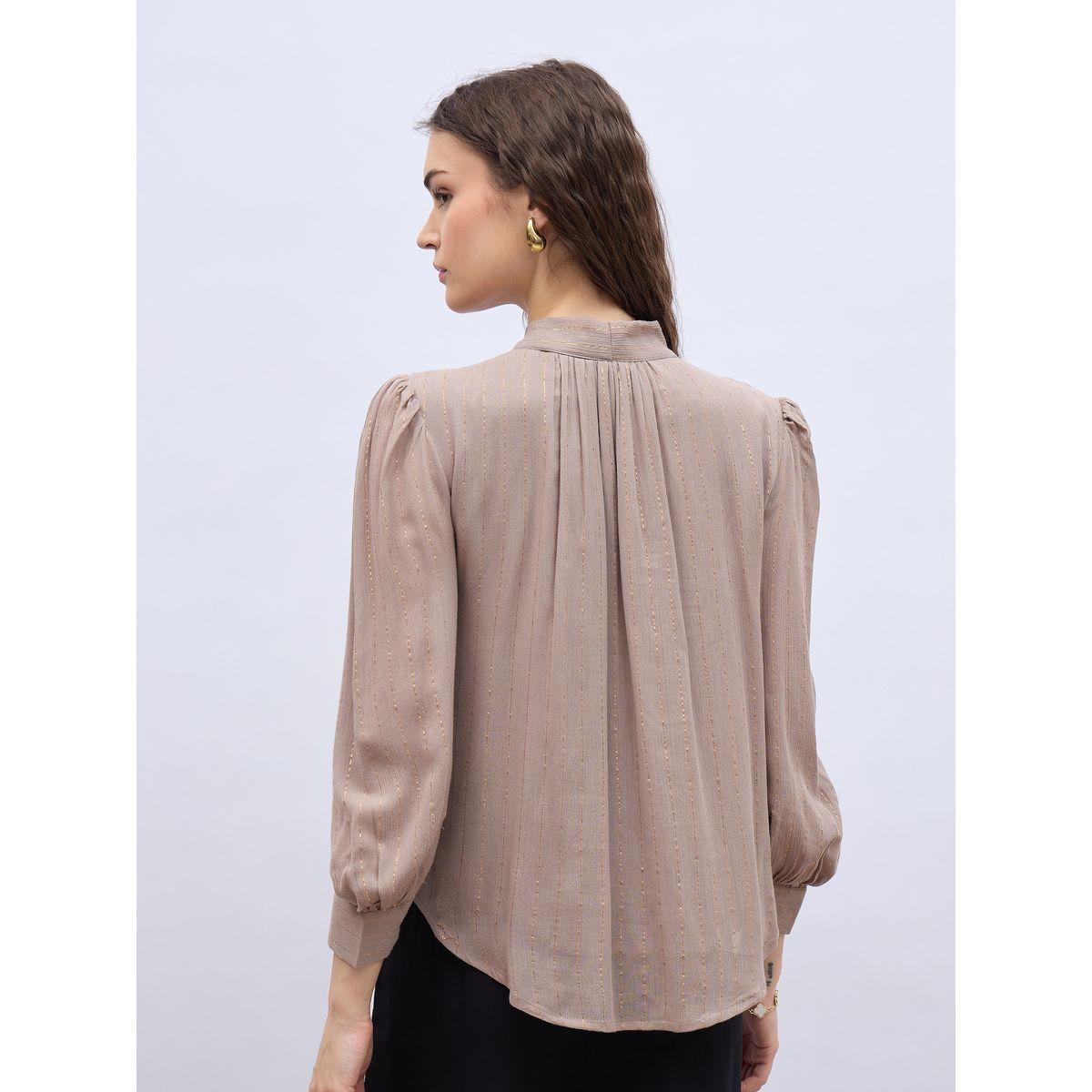 Styli Striped Balloon Sleeve Tie-Up Neck Blouse-women-clothing-shirtsandblouses-blouses-image-5