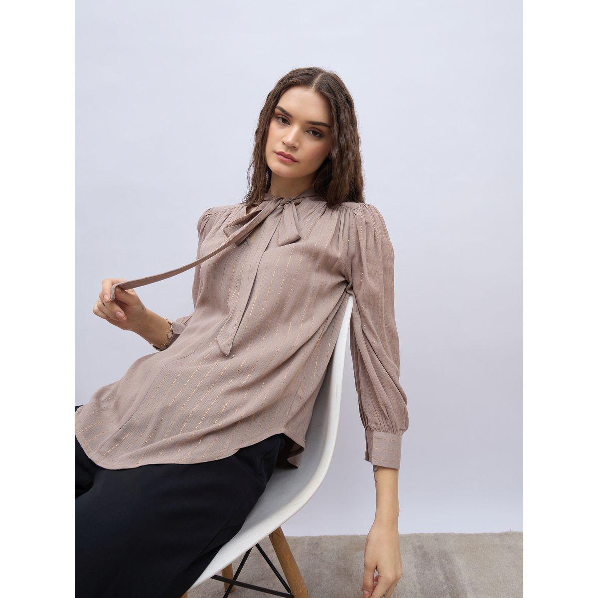 بلوزة مخططة بأكمام بالون مع ياقة بأربطة-women-clothing-shirtsandblouses-blouses-image-6