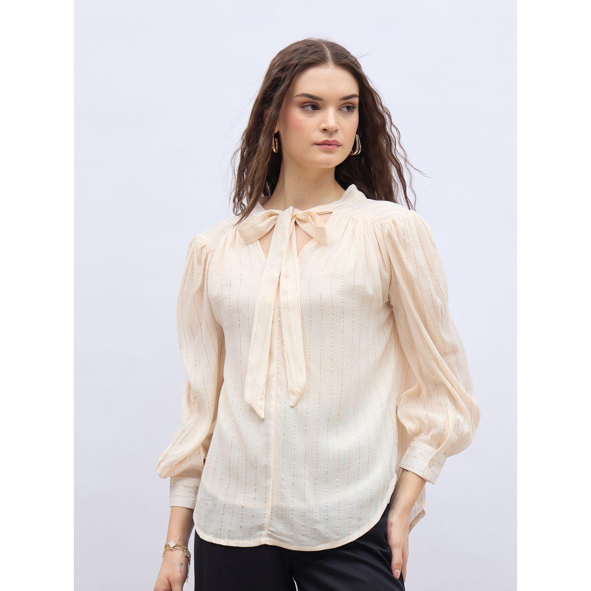 Styli Textures Balloon Sleeve Tie-Up Neck Blouse-women-clothing-shirtsandblouses-blouses-image-2
