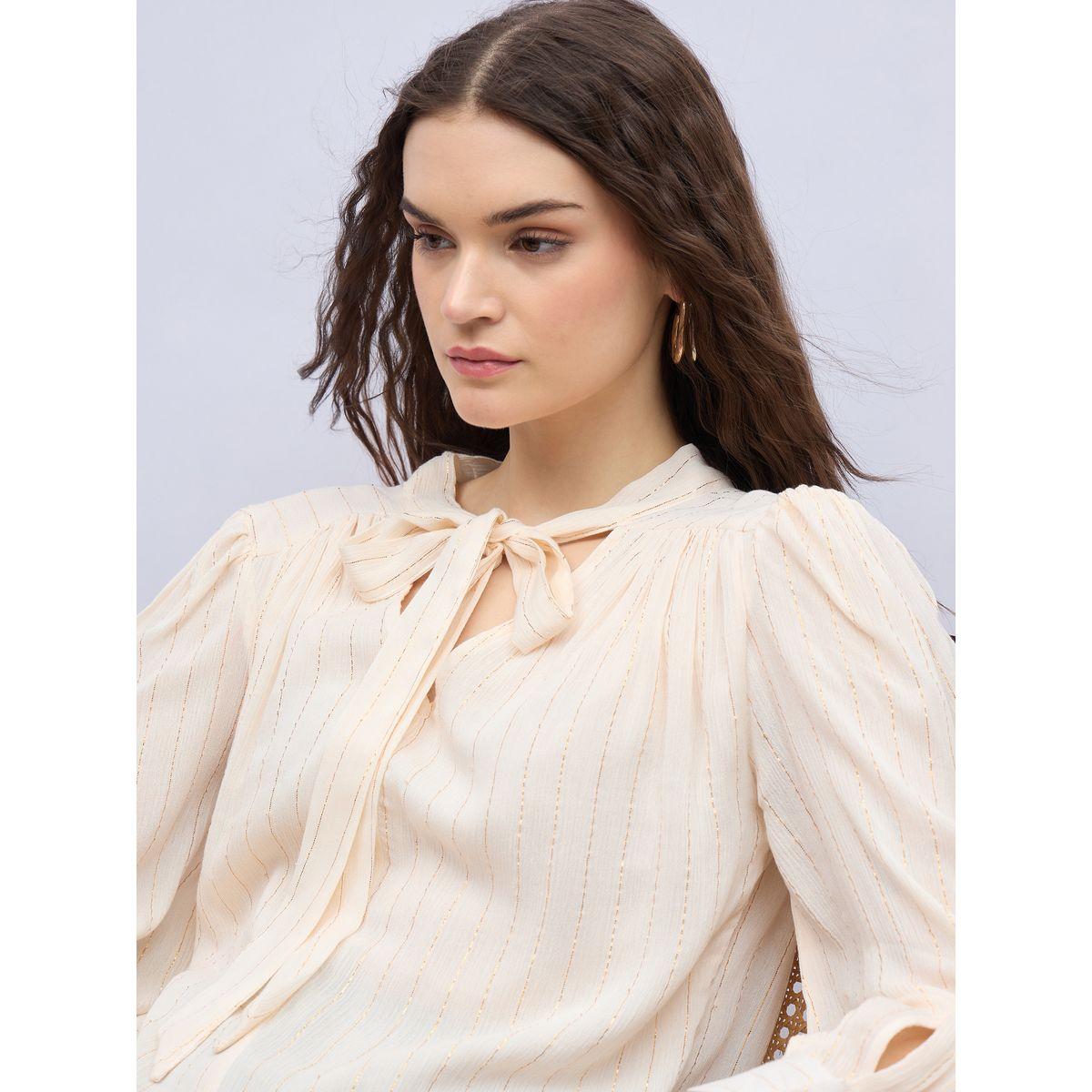 Styli Textures Balloon Sleeve Tie-Up Neck Blouse-women-clothing-shirtsandblouses-blouses-image-4